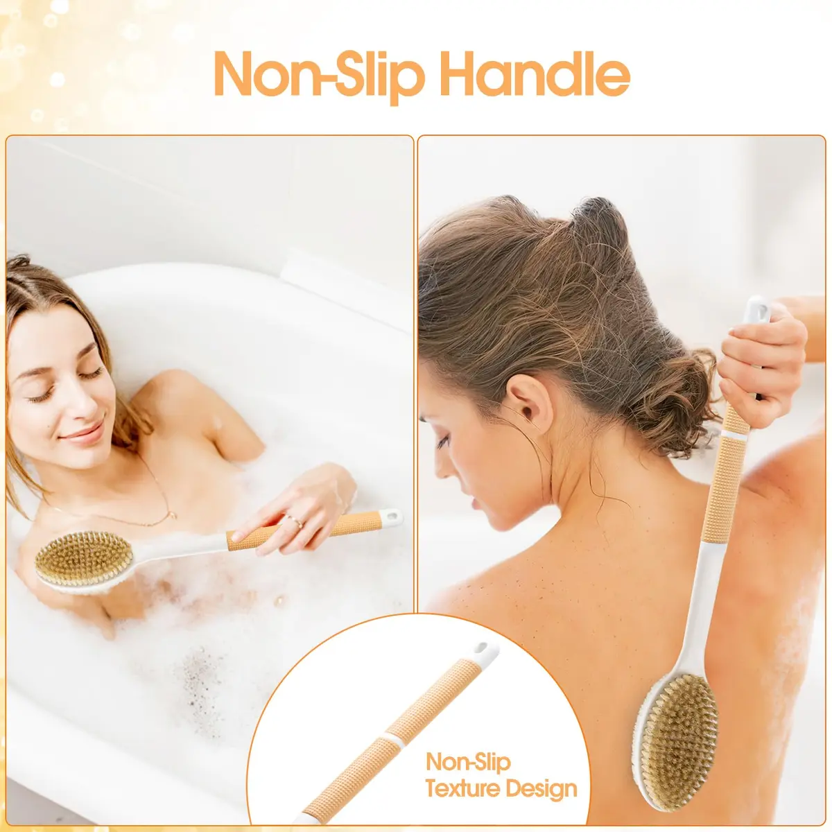 Backski Body Scrubber Long Handle with Stiff & Soft Bristles, 43.6cm (17.12 Inch) | Non-Slip Grip for Shower & Dry Brushing - view 2