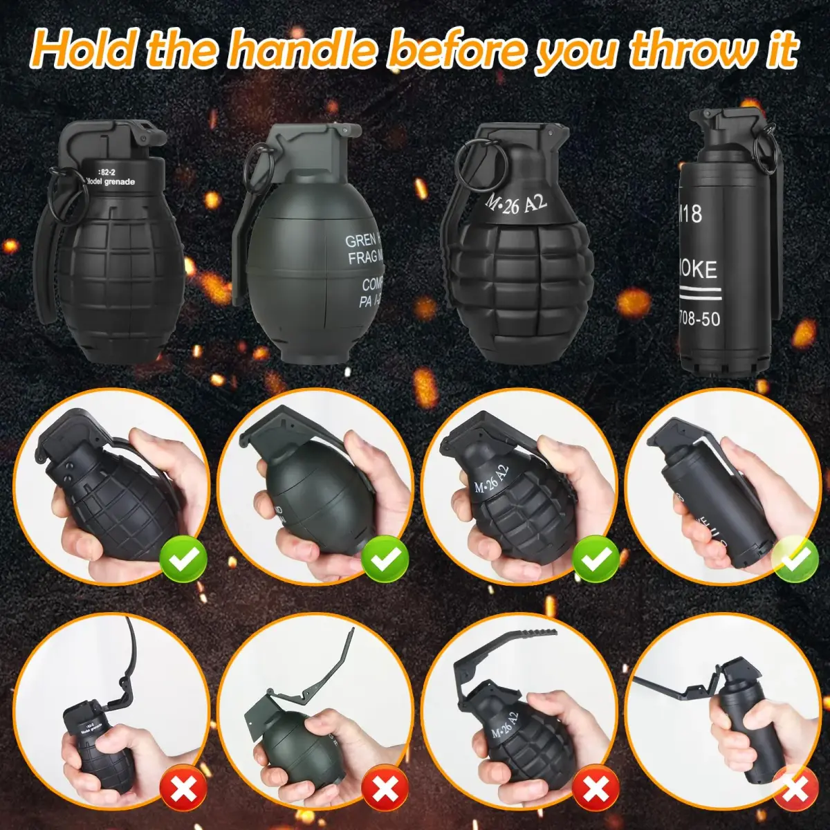 Tomatong Hand Grenade Toy M26A1 with 9 Foam Ammo, 10.9 cm (4.33 in) Length | CS Battle Game Toy for Ages 14+ - view 5