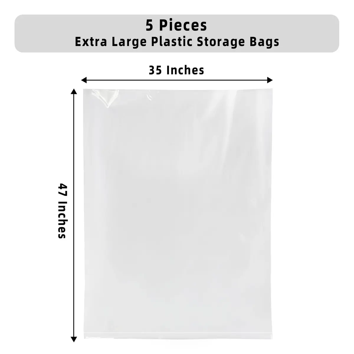 Yotelab Large Clear Plastic Storage Bags 35x47 Inch (5-Pack, 32 Gallon Capacity) | Heavy Duty Poly Bags for Bedding & Clothes - view 2