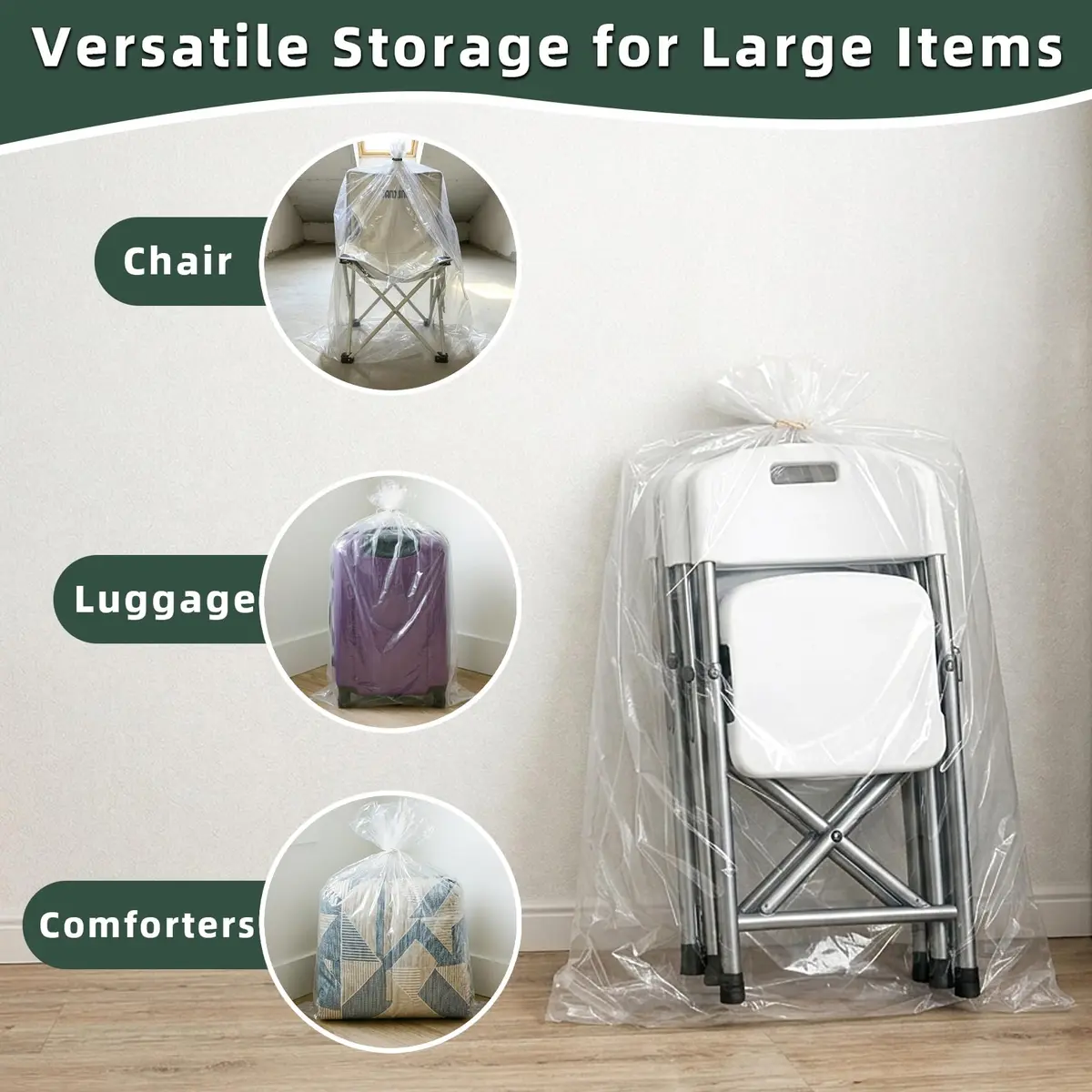 Yotelab Large Clear Plastic Storage Bags 35x47 Inch (5-Pack, 32 Gallon Capacity) | Heavy Duty Poly Bags for Bedding & Clothes - view 4