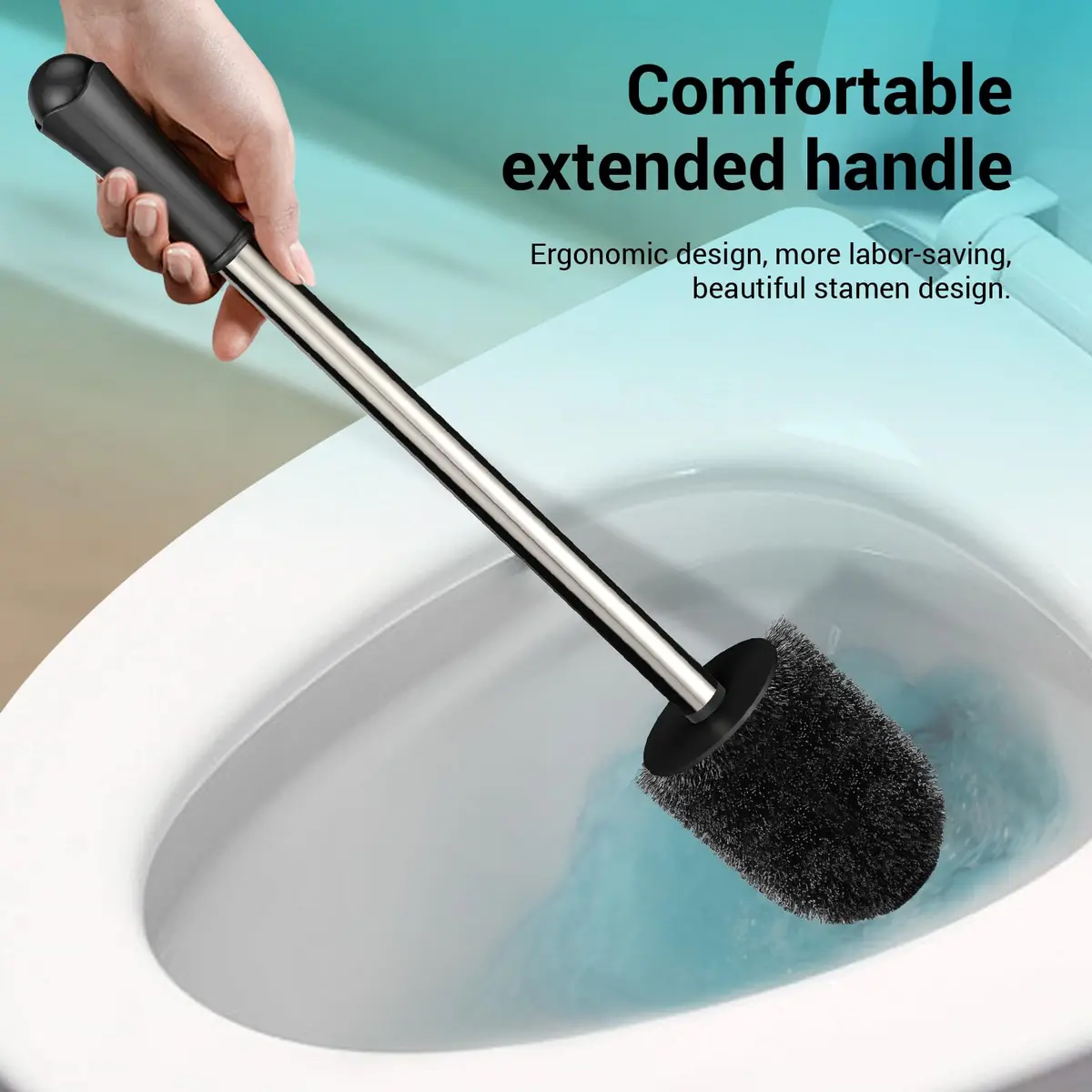 AONEZ Toilet Brush Compact Size Stainless Steel Handle Black | Space Saving Deep Cleaning - view 5