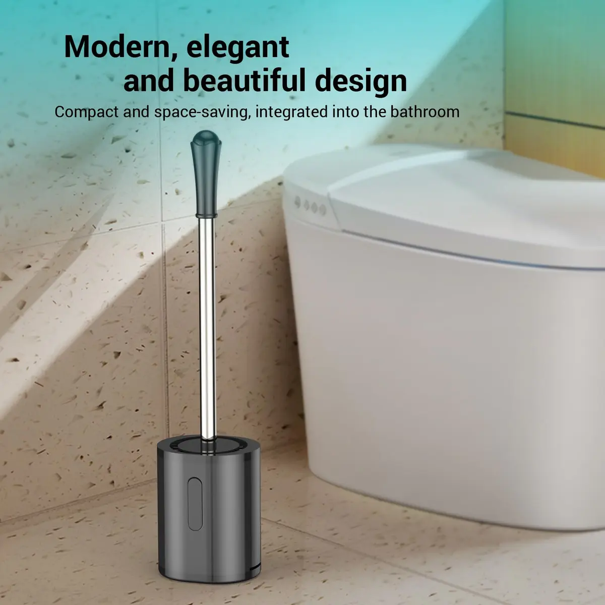 AONEZ Toilet Brush Compact Size Stainless Steel Handle Black | Space Saving Deep Cleaning - view 6