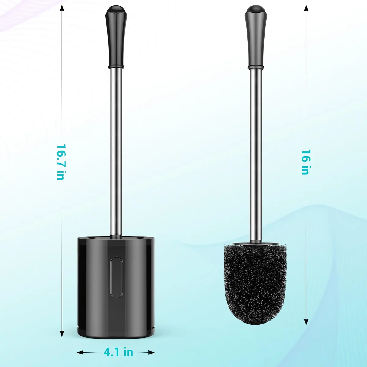 AONEZ Toilet Brush Compact Size Stainless Steel Handle Black | Space Saving Deep Cleaning - view 2