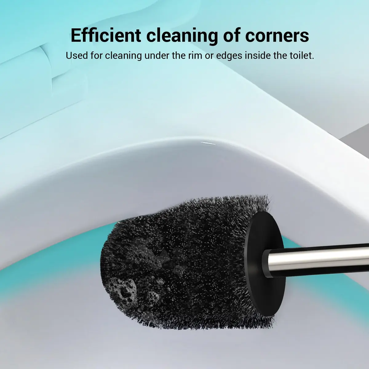 AONEZ Toilet Brush Compact Size Stainless Steel Handle Black | Space Saving Deep Cleaning - view 4