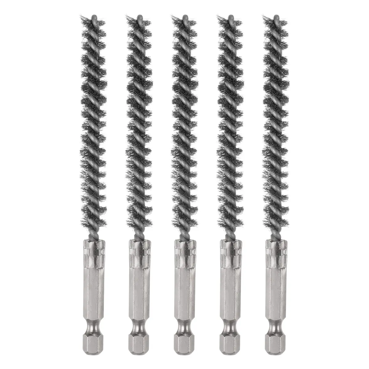 HARFINGTON 5Pcs Stainless Steel Bore Brush Set 8mm (0.31") Dia | Twisted Wire Tube Cleaner with 1/4" Hex Shank - main product image