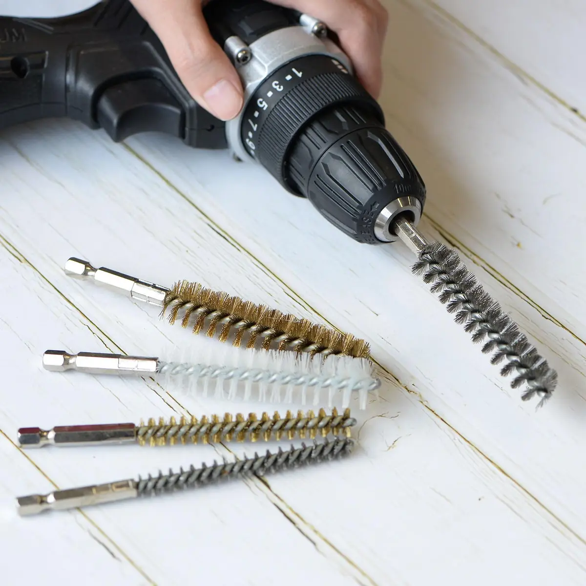 HARFINGTON 5Pcs Stainless Steel Bore Brush Set 8mm (0.31") Dia | Twisted Wire Tube Cleaner with 1/4" Hex Shank - view 6