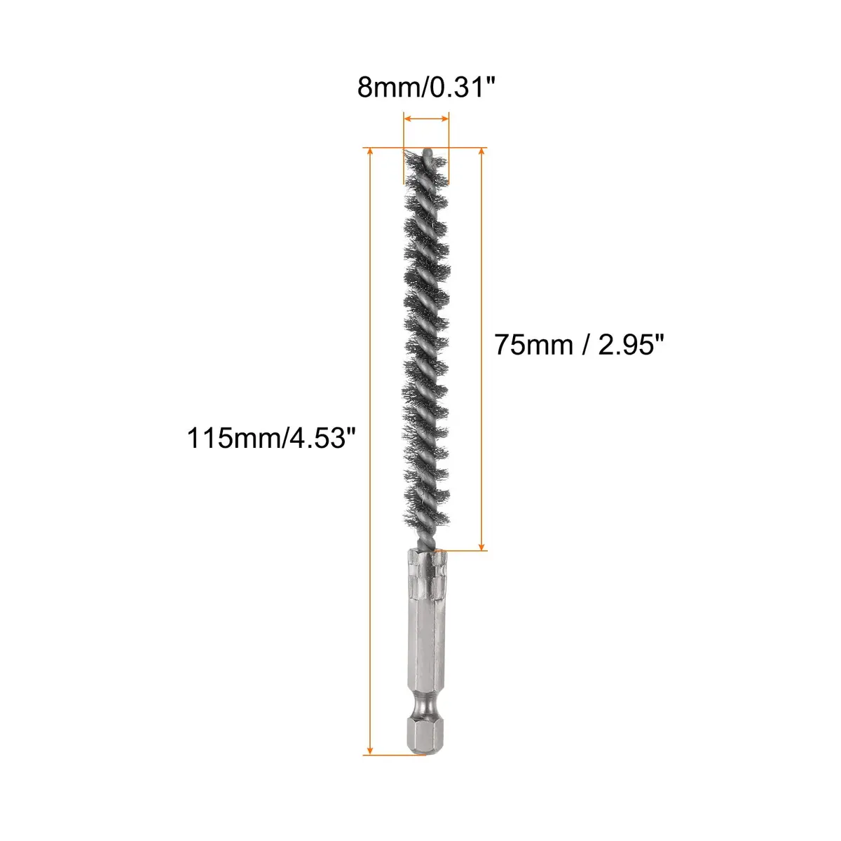 HARFINGTON 5Pcs Stainless Steel Bore Brush Set 8mm (0.31") Dia | Twisted Wire Tube Cleaner with 1/4" Hex Shank - view 2