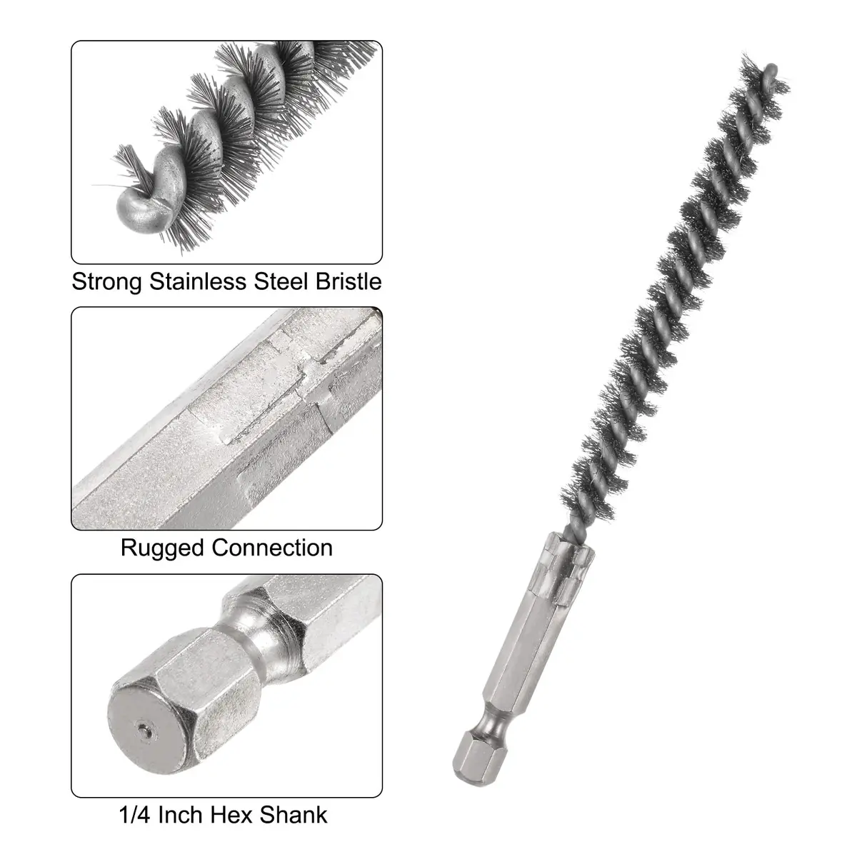 HARFINGTON 5Pcs Stainless Steel Bore Brush Set 8mm (0.31") Dia | Twisted Wire Tube Cleaner with 1/4" Hex Shank - view 4