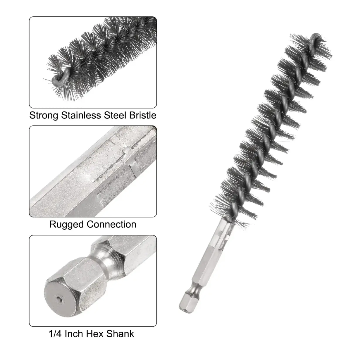HARFINGTON 5-Piece Stainless Steel Bore Brush Set 18mm (0.71") Dia | Twisted Wire Tube Cleaner with Hex Shank - view 4