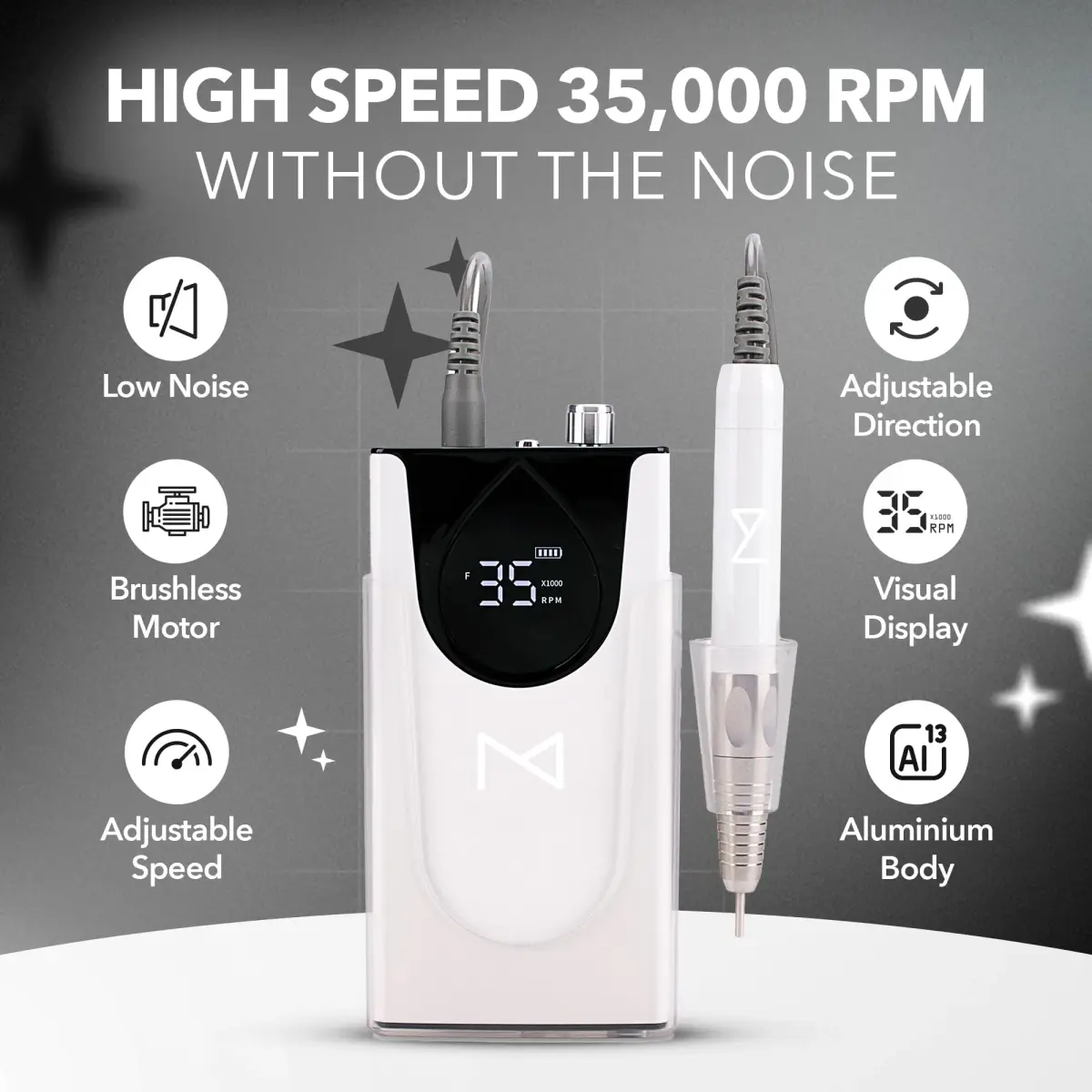 M Brushless Motor Nail Drill Handpiece Only - 35K RPM | Mermaid Model | Compatible with M System - view 2