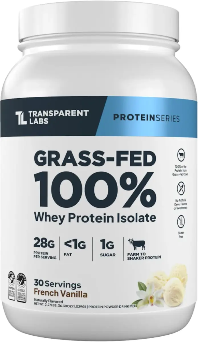 Transparent Labs Grass-Fed Whey Protein Isolate French Vanilla 1029g (36.3 oz) | 28g Protein Per Serving - main product image