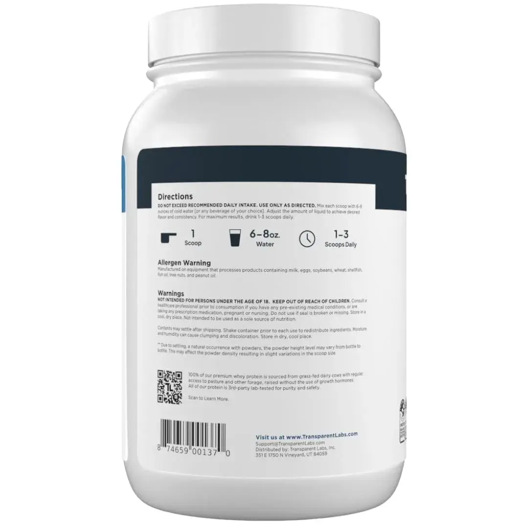 Transparent Labs Grass-Fed Whey Protein Isolate French Vanilla 1029g (36.3 oz) | 28g Protein Per Serving - view 9