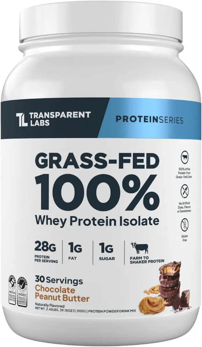 Transparent Labs Whey Protein Isolate Chocolate Peanut Butter 1110g (39.15 oz) | 28g Protein Per Serving, Grass-Fed, Gluten-Free - main product image