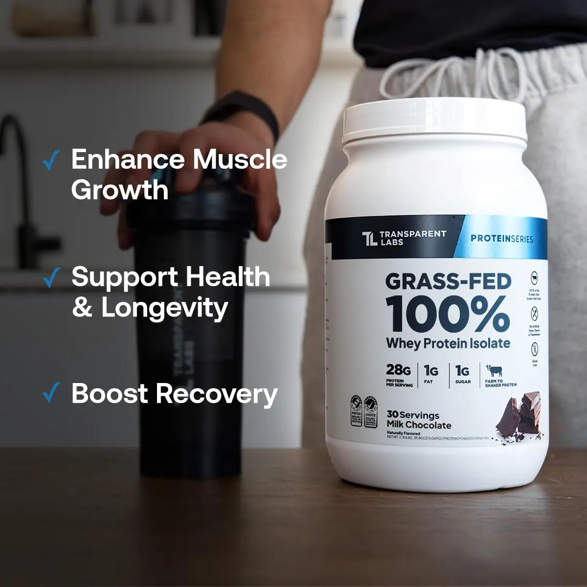 Transparent Labs Whey Protein Isolate Chocolate Peanut Butter 1110g (39.15 oz) | 28g Protein Per Serving, Grass-Fed, Gluten-Free - view 5