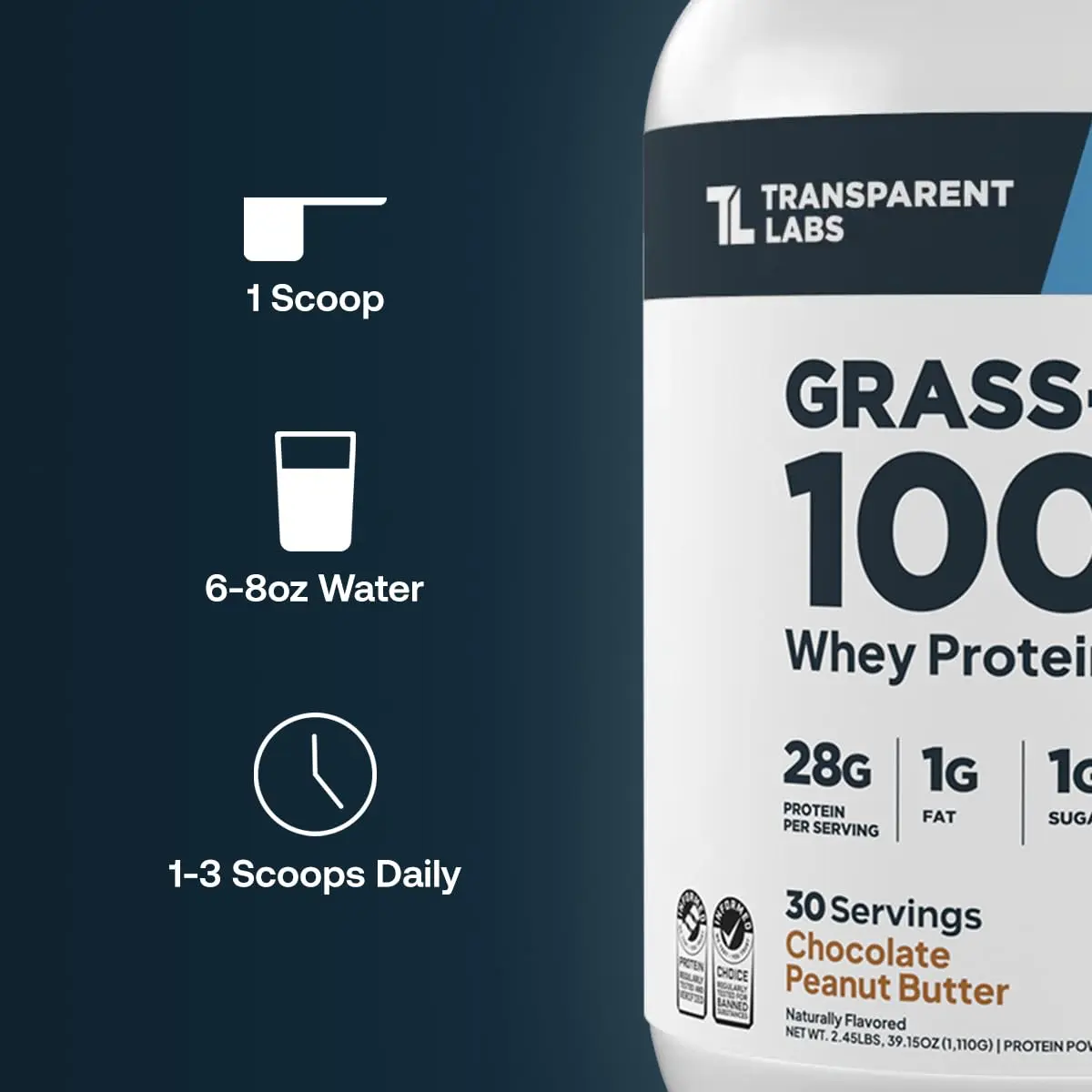 Transparent Labs Whey Protein Isolate Chocolate Peanut Butter 1110g (39.15 oz) | 28g Protein Per Serving, Grass-Fed, Gluten-Free - view 6