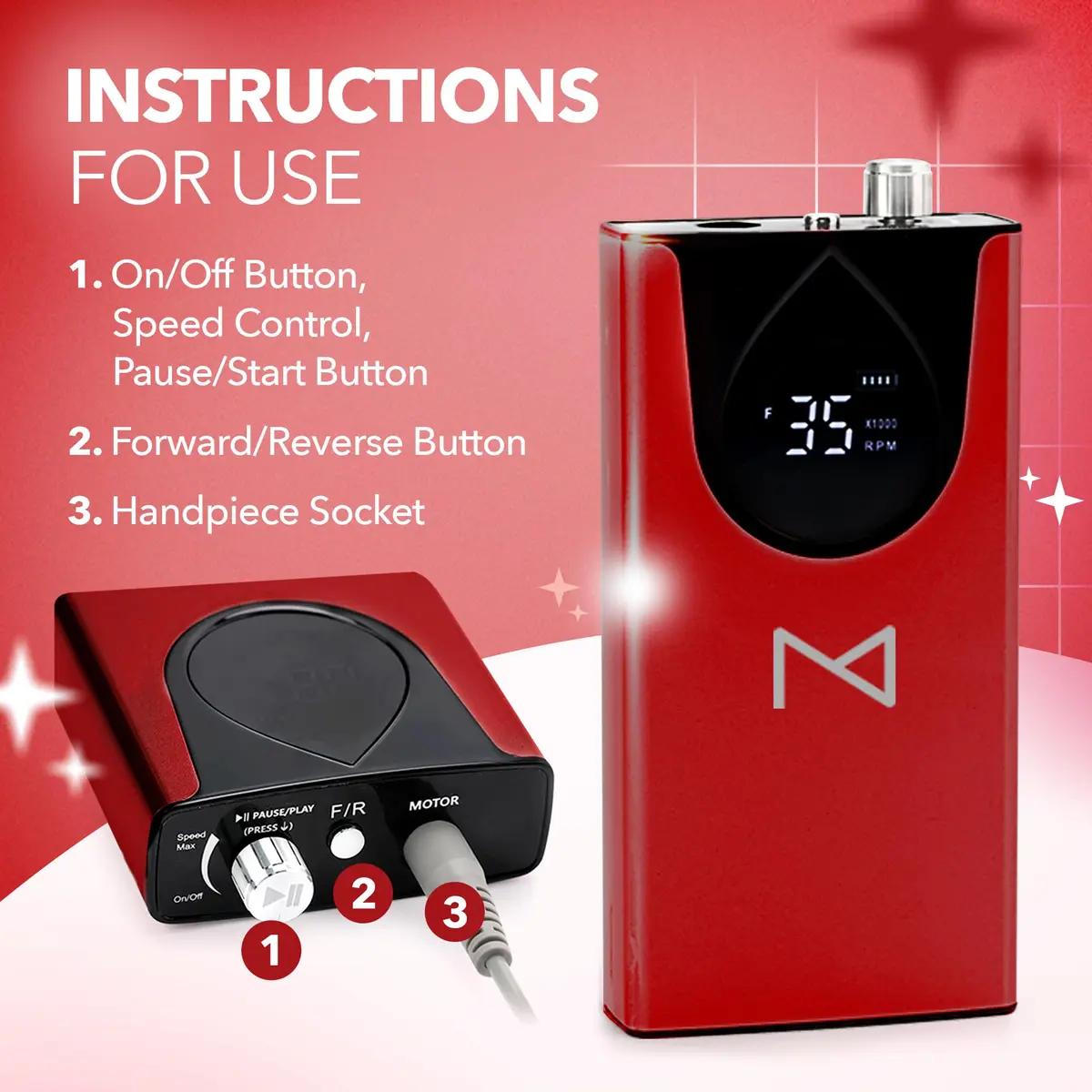 M Brushless Motor Nail Drill Handpiece Only - 35K RPM | Black Metal (Handpiece - Black) - view 8