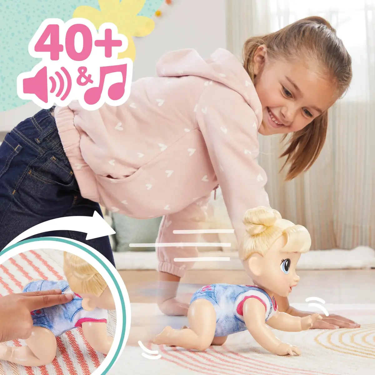 Baby Alive Crawl 'n Play Harper Hugs Electronic Crawling Doll 27cm (10.75 Inches) | Interactive Toy with 40+ Sounds - view 3