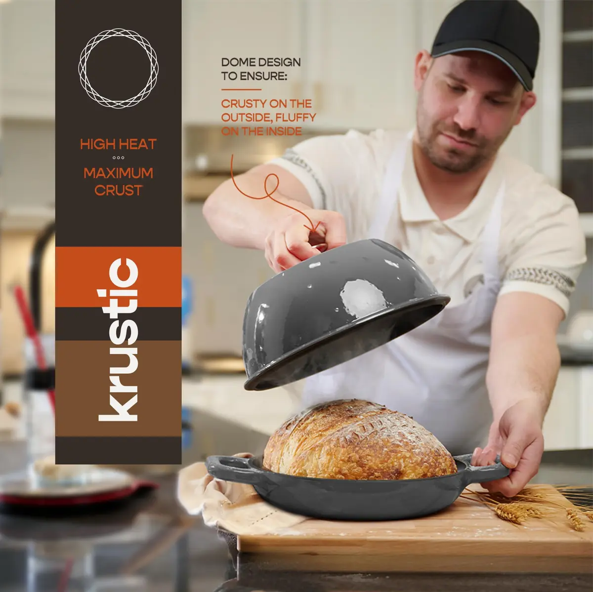 Krustic 6 Quart Enameled Cast Iron Dutch Oven for Sourdough Bread | 10 Inch Round Pot with Lid - view 4