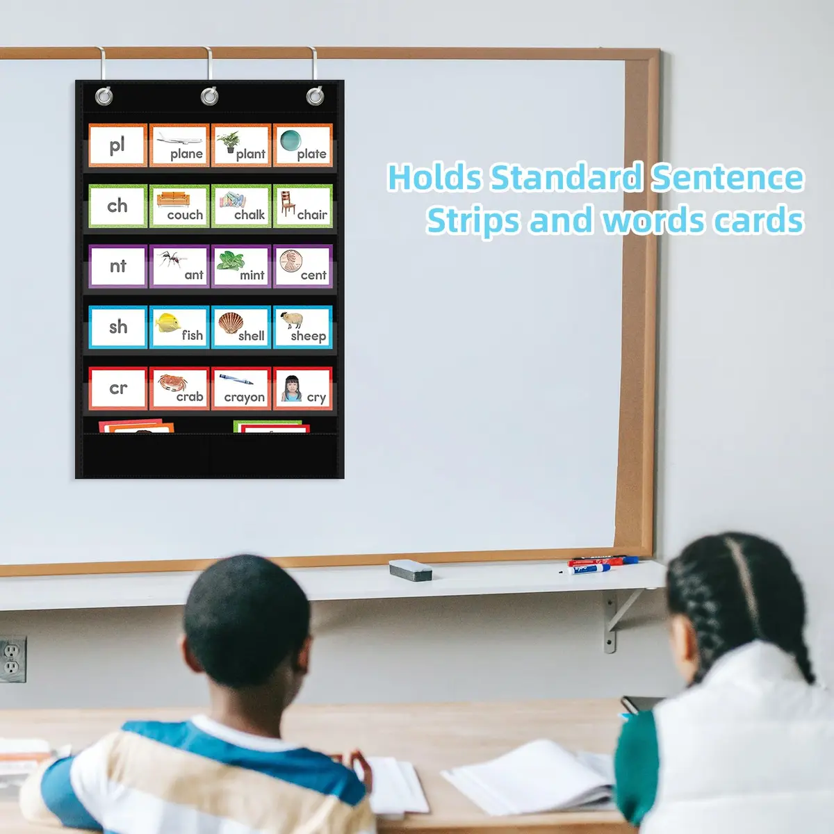 ANCOMEDO Standard Pocket Chart with Storage Pocket, 25.2"H x 17"L, 5+1 Pockets | Clear Words Wall Chart for School Home Office - view 3
