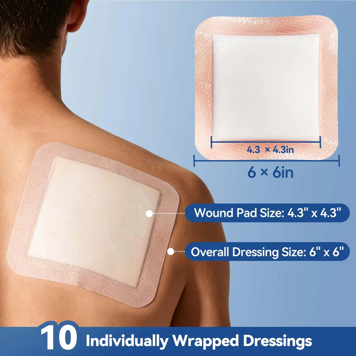 Dimora Silicone Super Absorbent Wound Dressings 6"x 6" (15cm x 15cm) | Gentle Adhesive Bandages with Ultrasorb Polymer for Heavy Exudate Wound Care (10 Packs) - view 2