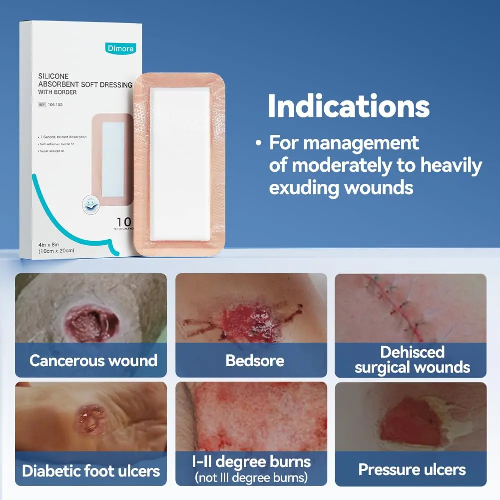 Dimora Silicone Ultra Absorbent Dressing Pads 4"x 8" (10 Count) | Waterproof Wound Bandage for Exudate Management - view 6