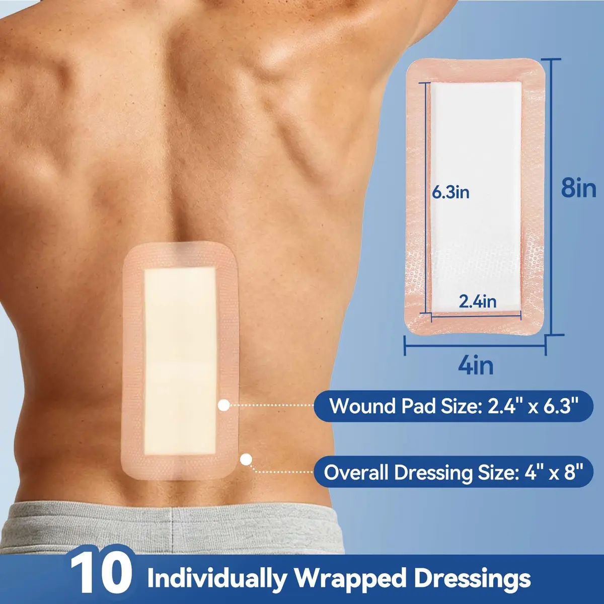 Dimora Silicone Ultra Absorbent Dressing Pads 4"x 8" (10 Count) | Waterproof Wound Bandage for Exudate Management - view 2