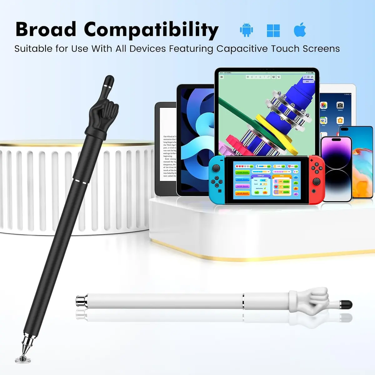 MEKO Stylus Pen for Touchscreen | 2-in-1 Precision & Comfort (Black/White, Aluminum) - view 6