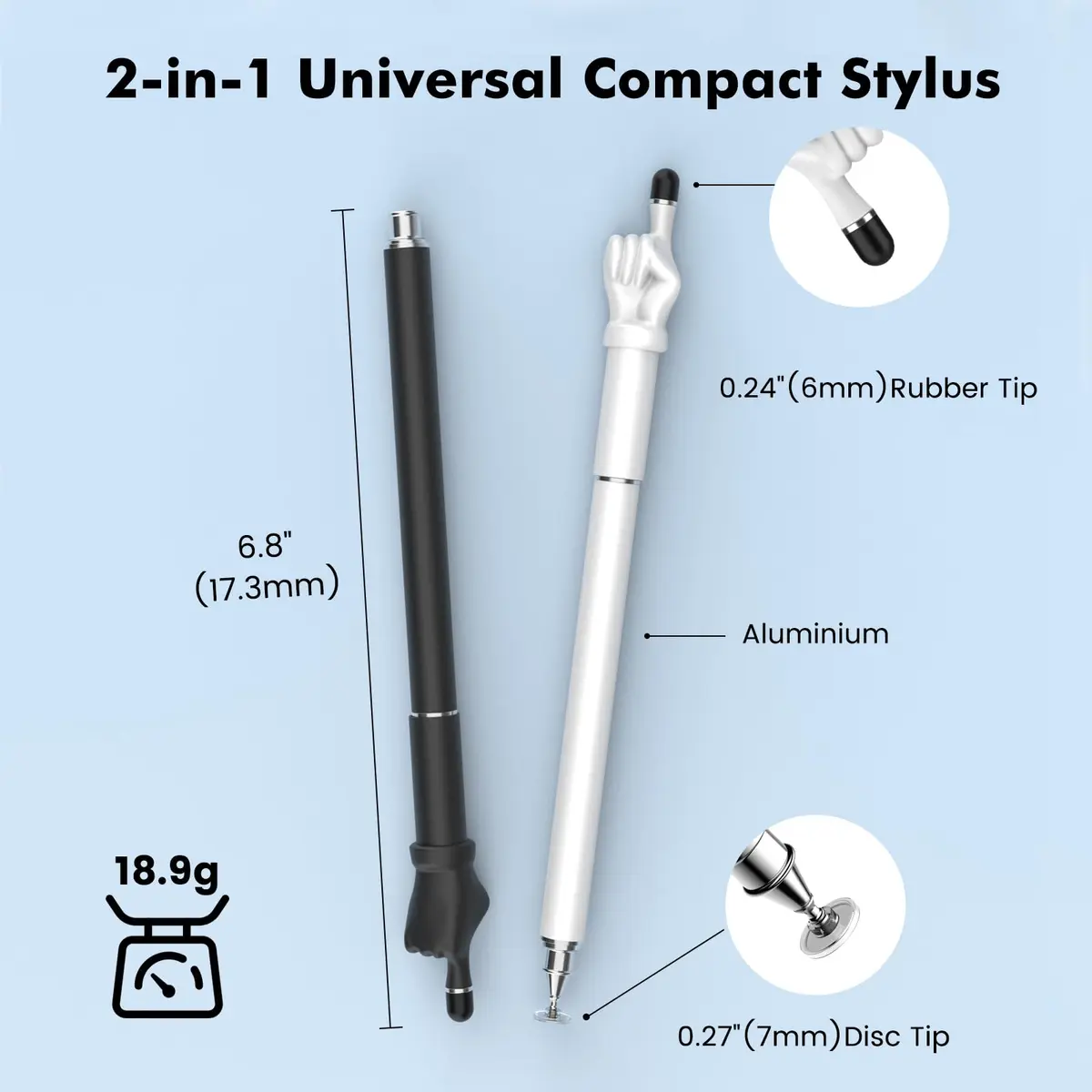 MEKO Stylus Pen for Touchscreen | 2-in-1 Precision & Comfort (Black/White, Aluminum) - view 2