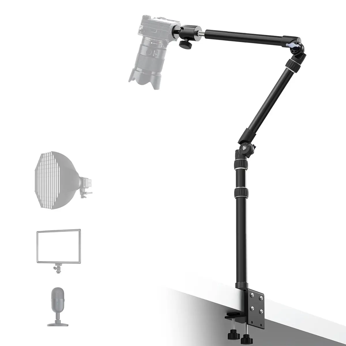 RAUBAY Camera Desk Mount, Magic Arm with C Clamp, 1/4" | Stable Overhead Camera Holder for DSLR & Webcam - main product image