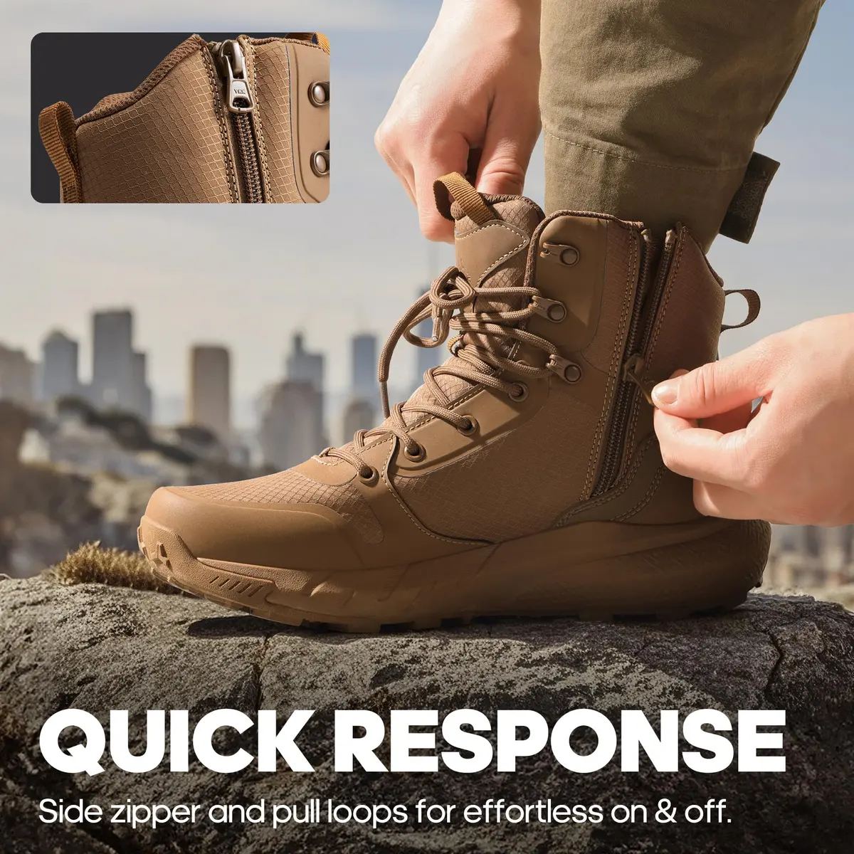 NORTIV 8 Men's Military Tactical Boot Zipper Lightweight Coyote 8 (26.4cm / 10.4in) - view 6