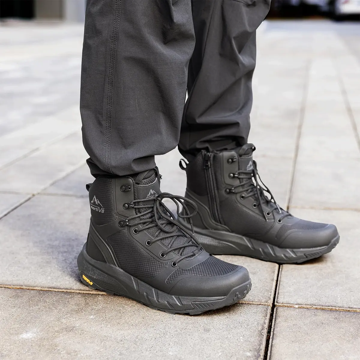 NORTIV 8 Men's Black Tactical Boots with Side Zipper - US 12 (30.9cm / 12.2in) | Lightweight Combat Hiking Footwear - view 2