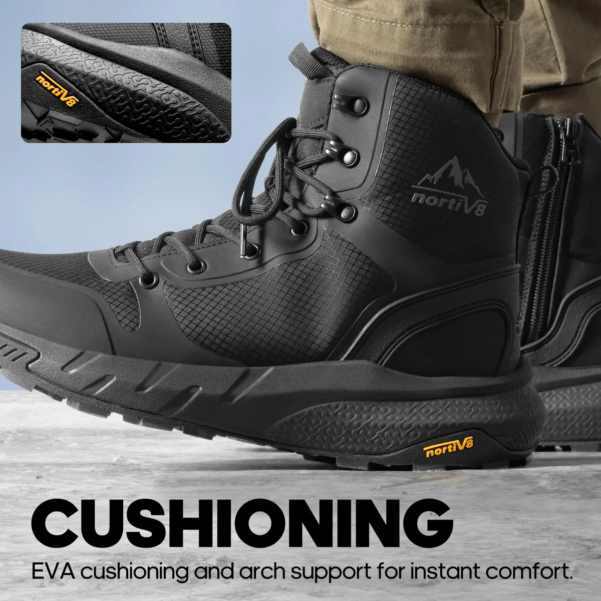 NORTIV 8 Men's Black Tactical Boots with Side Zipper - US 12 (30.9cm / 12.2in) | Lightweight Combat Hiking Footwear - view 4