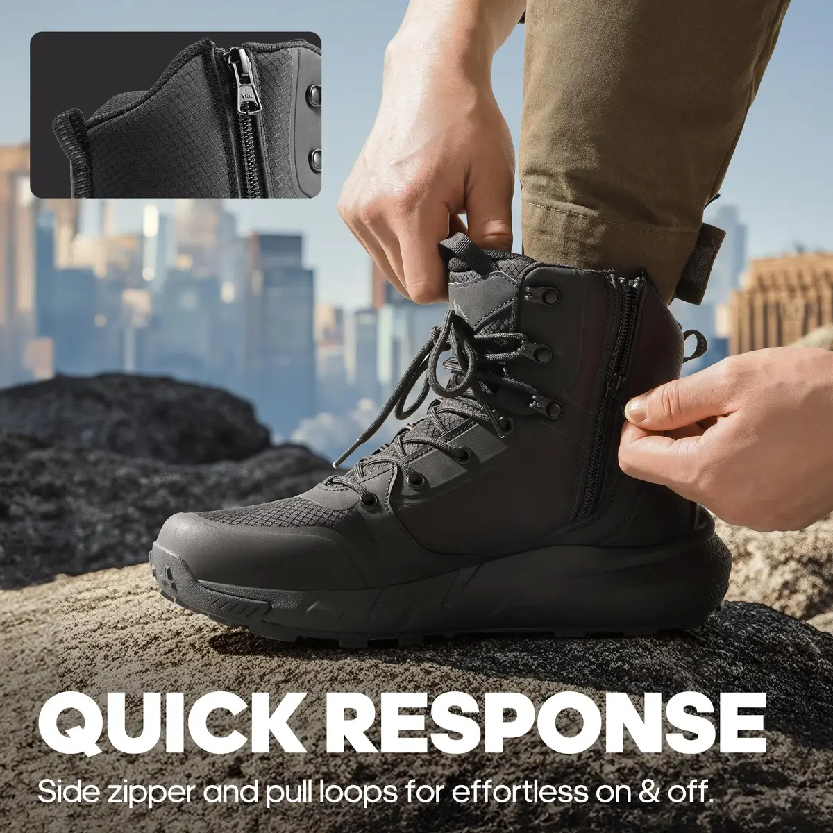 NORTIV 8 Men's Black Military Tactical Boots with Side Zipper - US Size 9 (25.4 cm) | Lightweight Combat Hiking Footwear - view 6