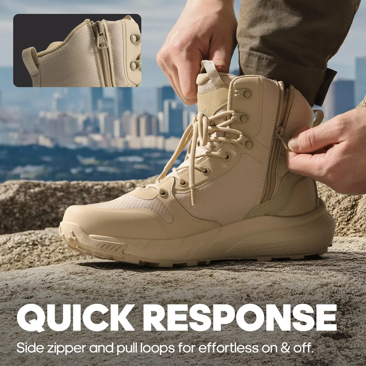 NORTIV 8 Men's Military Tactical Boot Zipper Lightweight Sand 10 | Durable, Breathable & Supportive - view 6