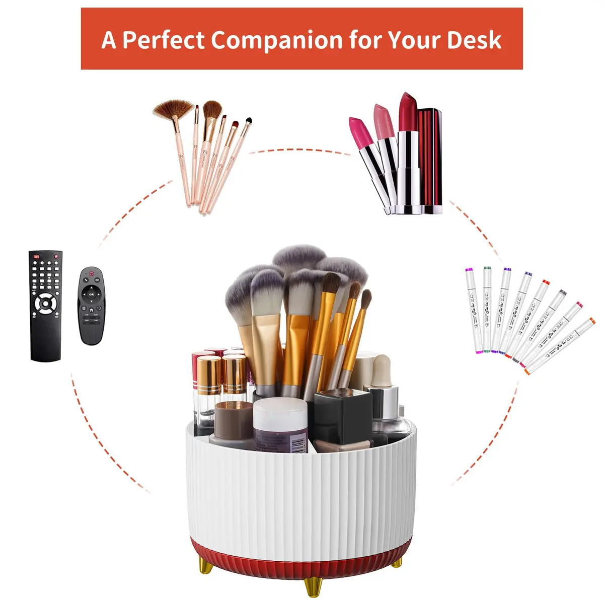 Marbrasse 360 Rotating Desk Organizer 15.7cm (6.18 in) with 5 Compartments | Smooth Rotation for Office, Home, and Craft Supplies - view 6
