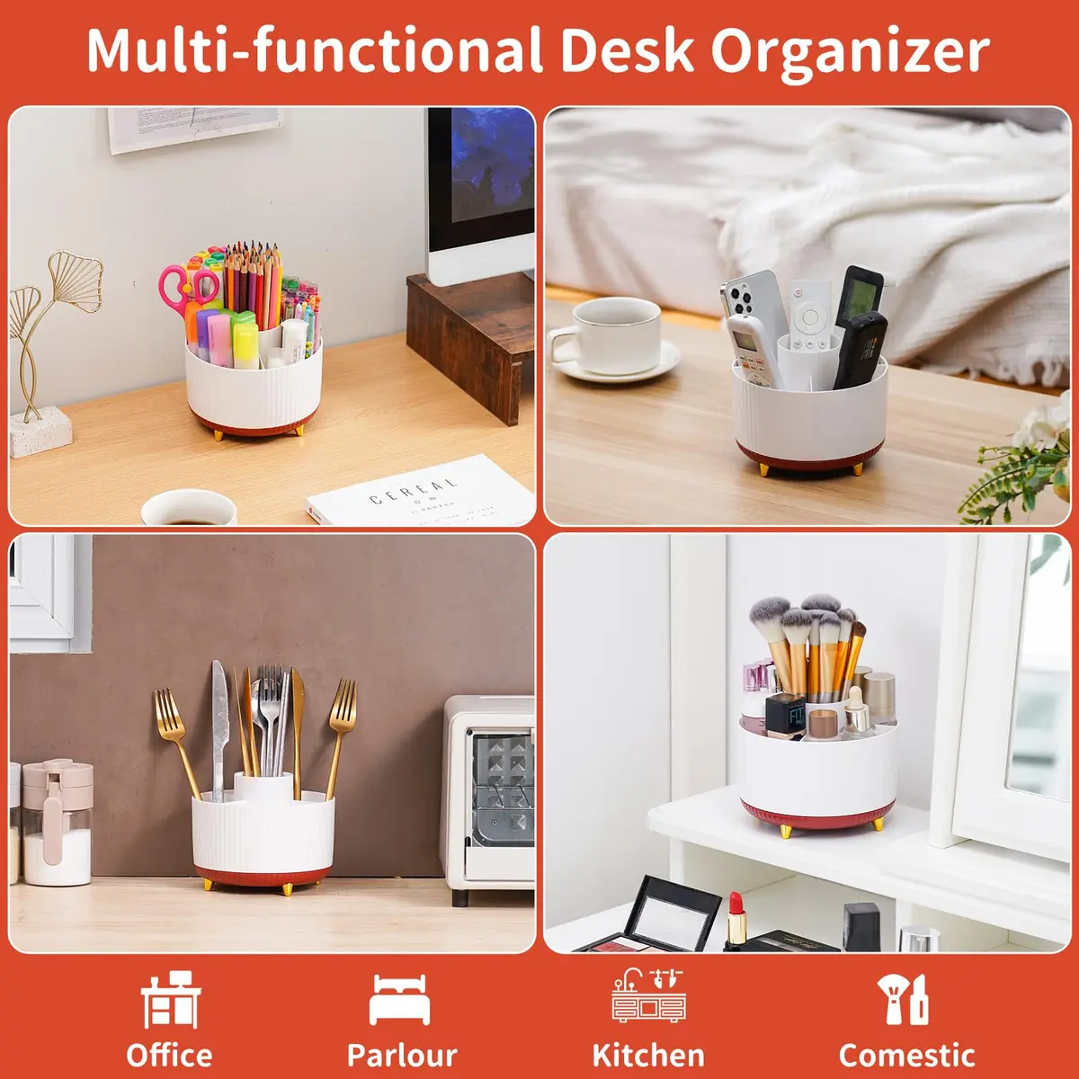 Marbrasse 360 Rotating Desk Organizer 15.7cm (6.18 in) with 5 Compartments | Smooth Rotation for Office, Home, and Craft Supplies - view 2