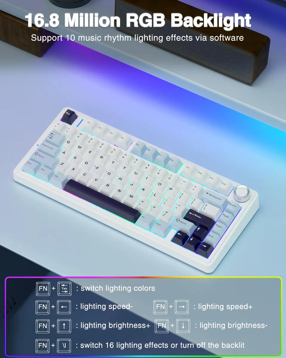 AULA F75 75% Wireless Mechanical Keyboard Glacial Blue | Hot-Swappable, Tri-Mode Connectivity, RGB Backlit, 81 Keys - view 6