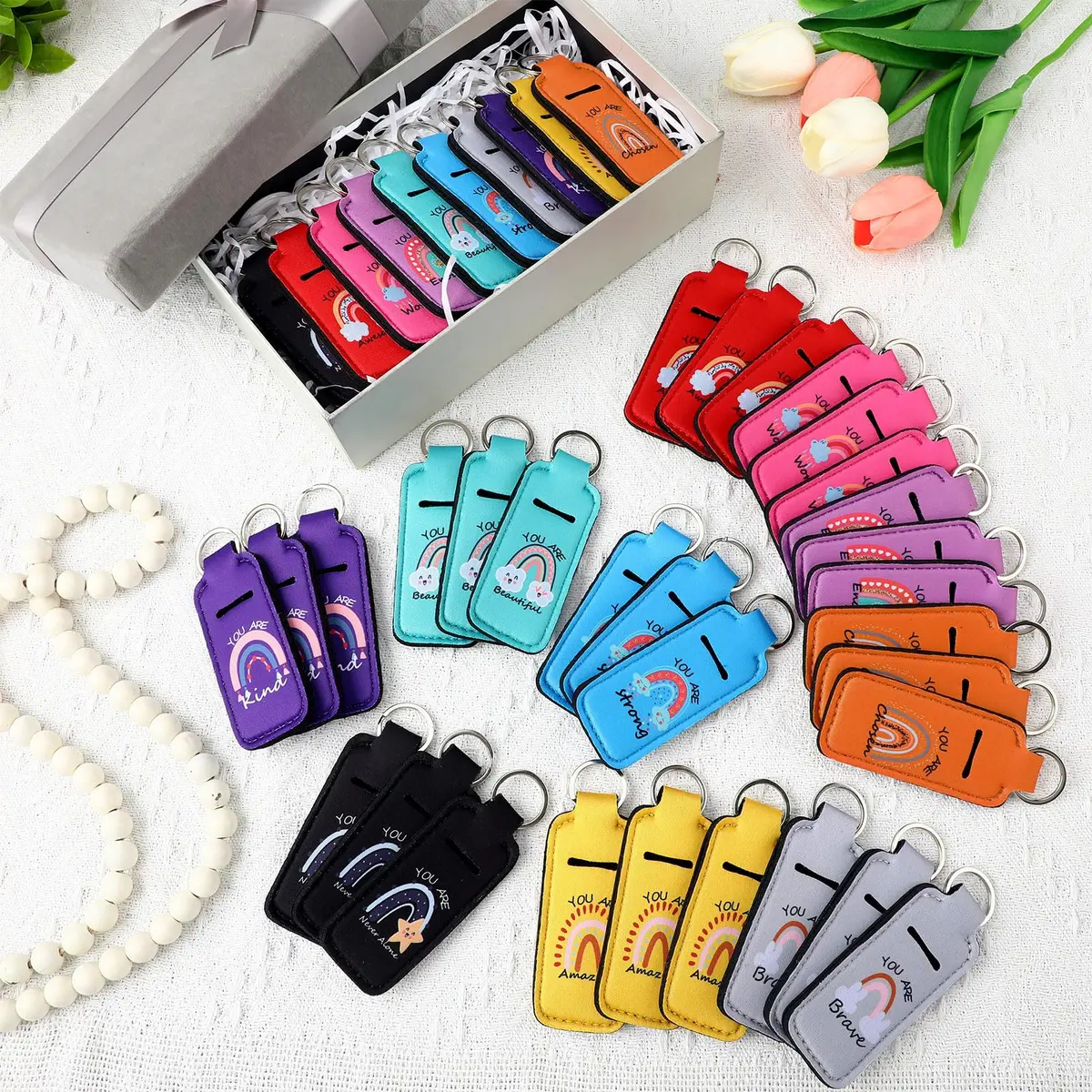 Ctosree Rainbow Lipstick Lip Balm Keychain 40 pcs | Inspirational & Portable (70-120 chars) - view 6