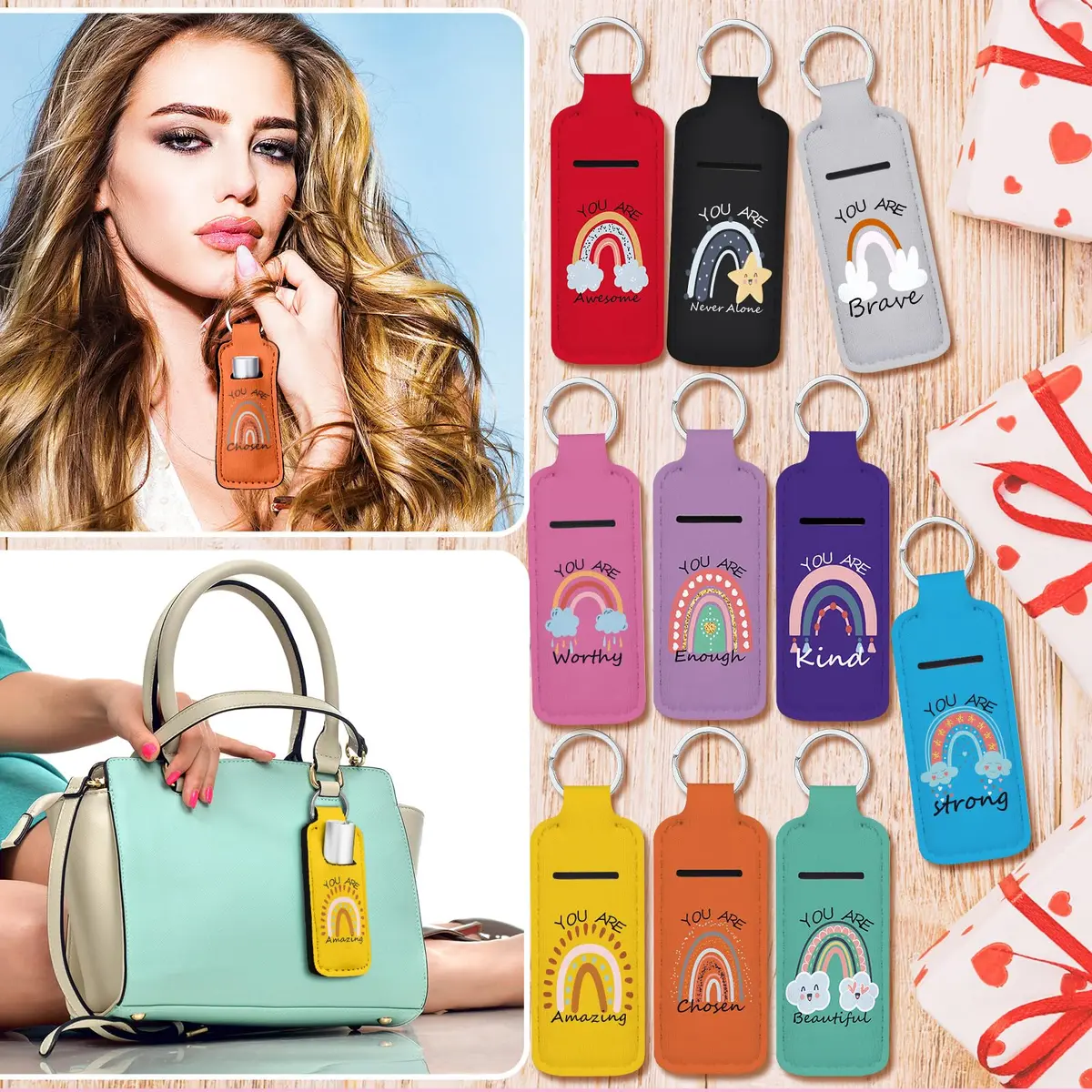 Ctosree Rainbow Lipstick Lip Balm Keychain 40 pcs | Inspirational & Portable (70-120 chars) - view 4