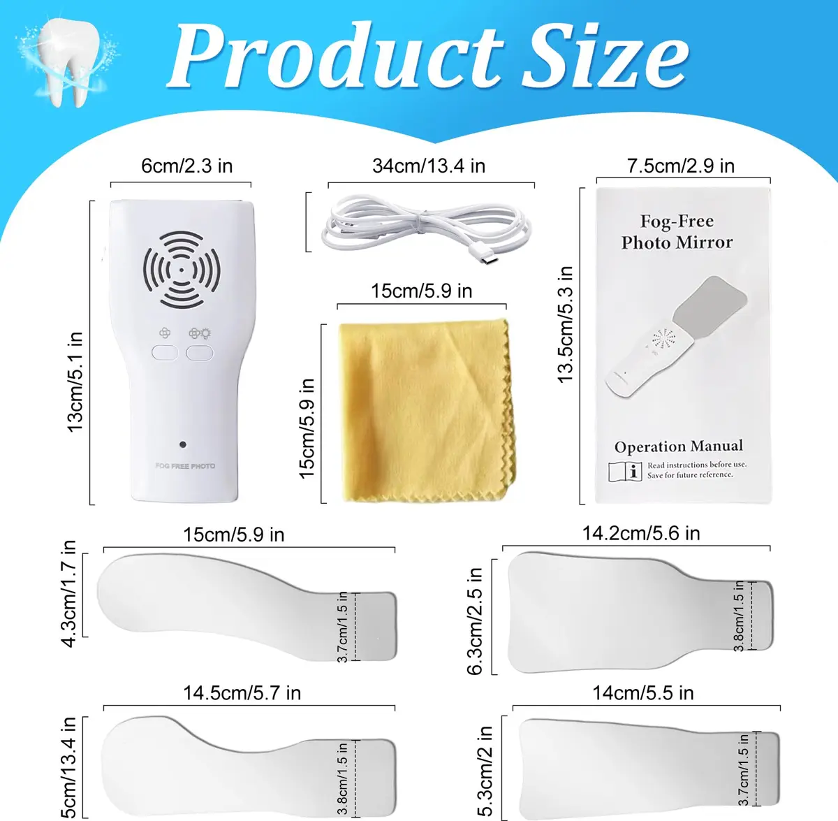 Ceonam Fog-Free Dental Photography Mirror Kit with 4 Rhodium Intraoral Mirrors | Fog-Free, LED Light, Rechargeable - view 2