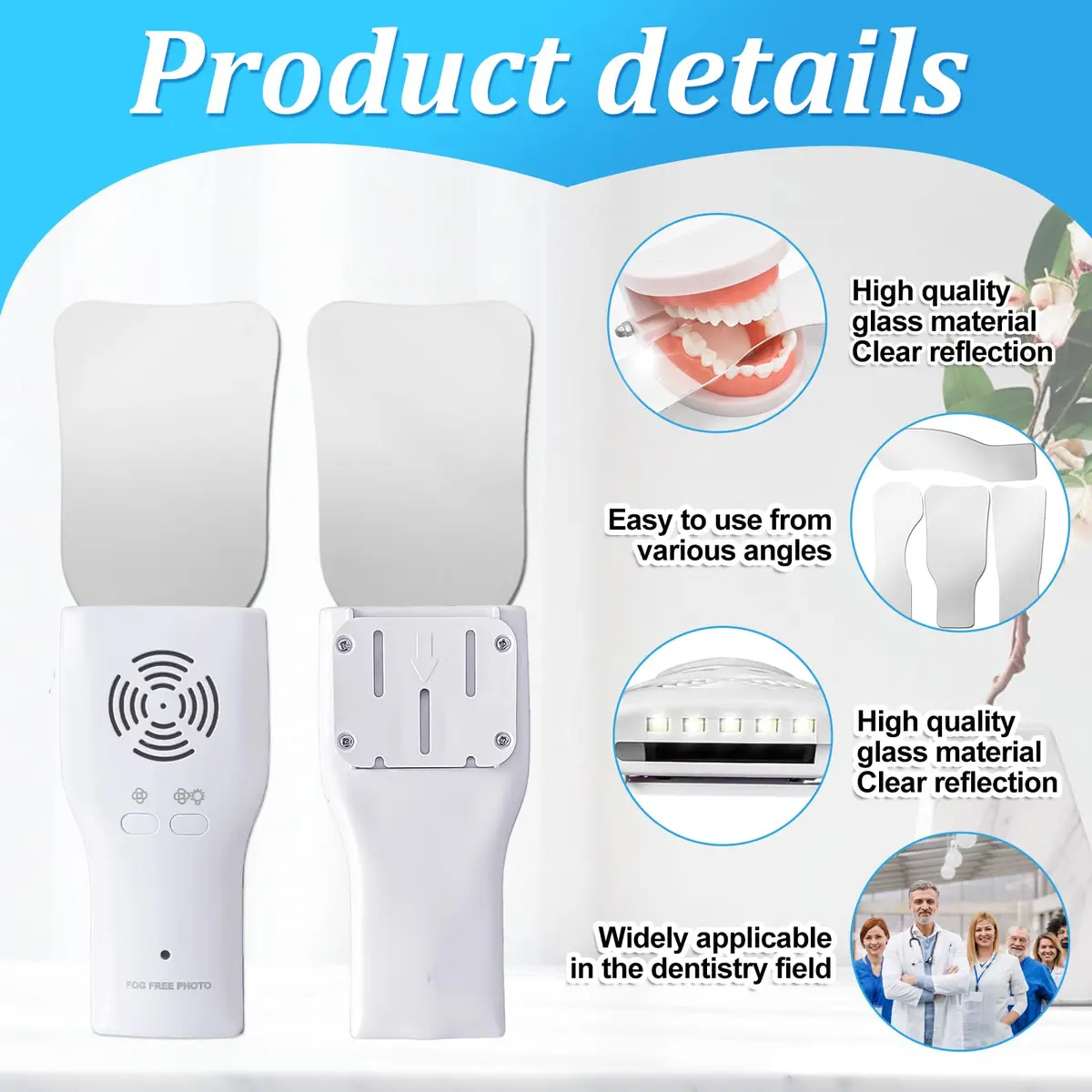 Ceonam Fog-Free Dental Photography Mirror Kit with 4 Rhodium Intraoral Mirrors | Fog-Free, LED Light, Rechargeable - view 3