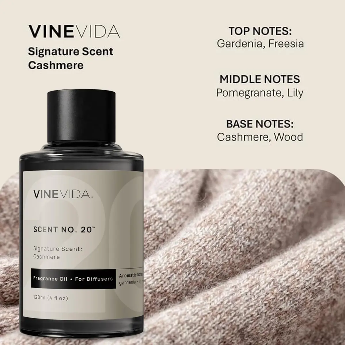 VINEVIDA Cashmere Hotel Fragrance Diffuser Oil 4 oz | Long-Lasting Home Scent Collection - view 2