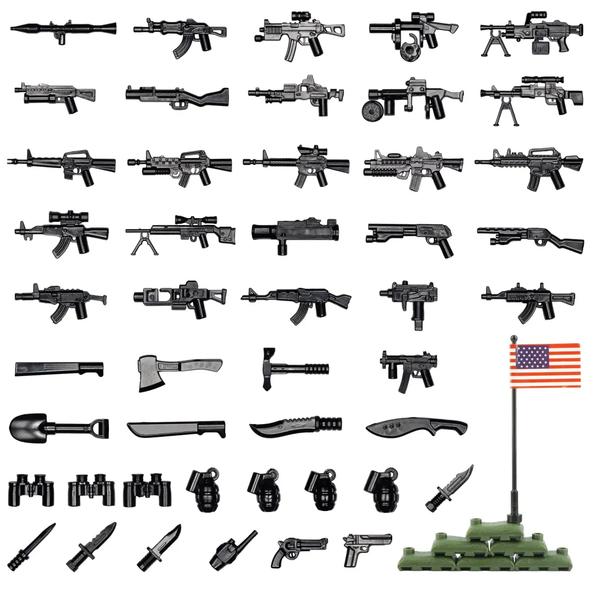 MaozyHomie Military U.S. Weapons Pack Toy Set 54 Pcs | Compatible with Major Brands, 3 Years and Up - main product image