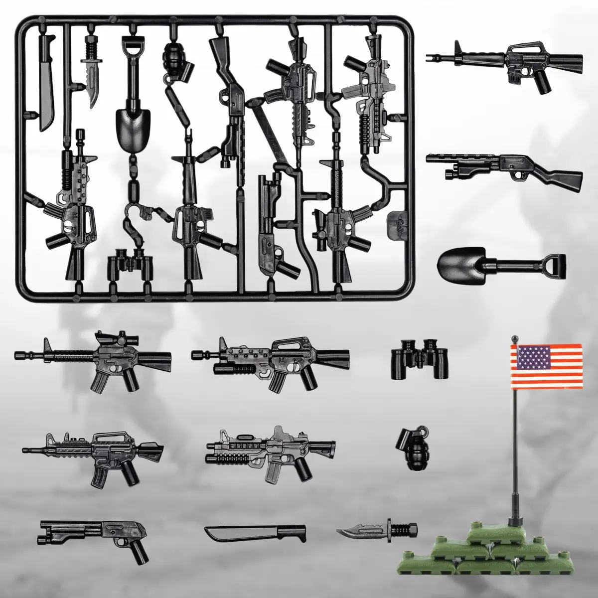 MaozyHomie Military U.S. Weapons Pack Toy Set 54 Pcs | Compatible with Major Brands, 3 Years and Up - view 5