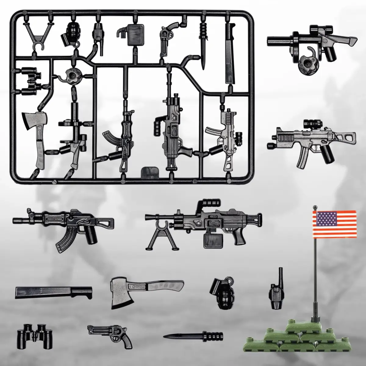 MaozyHomie Military U.S. Weapons Pack Toy Set 54 Pcs | Compatible with Major Brands, 3 Years and Up - view 2