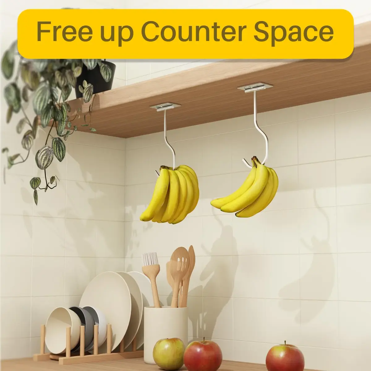 bussdis 2-Pack Self Adhesive Banana Hook, Metal Banana Hanger Hook, Under Cabinet Hook for Kitchen Items, Foldable Banana Hook, Silver - view 4