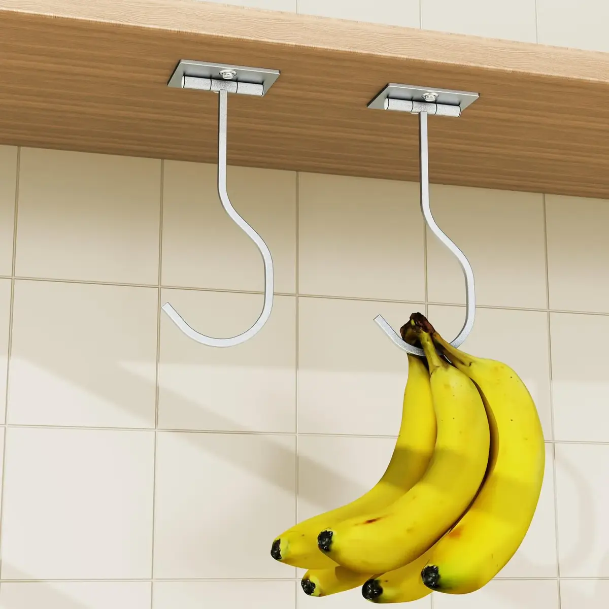 bussdis 2-Pack Self Adhesive Banana Hook, Metal Banana Hanger Hook, Under Cabinet Hook for Kitchen Items, Foldable Banana Hook, Silver - view 7
