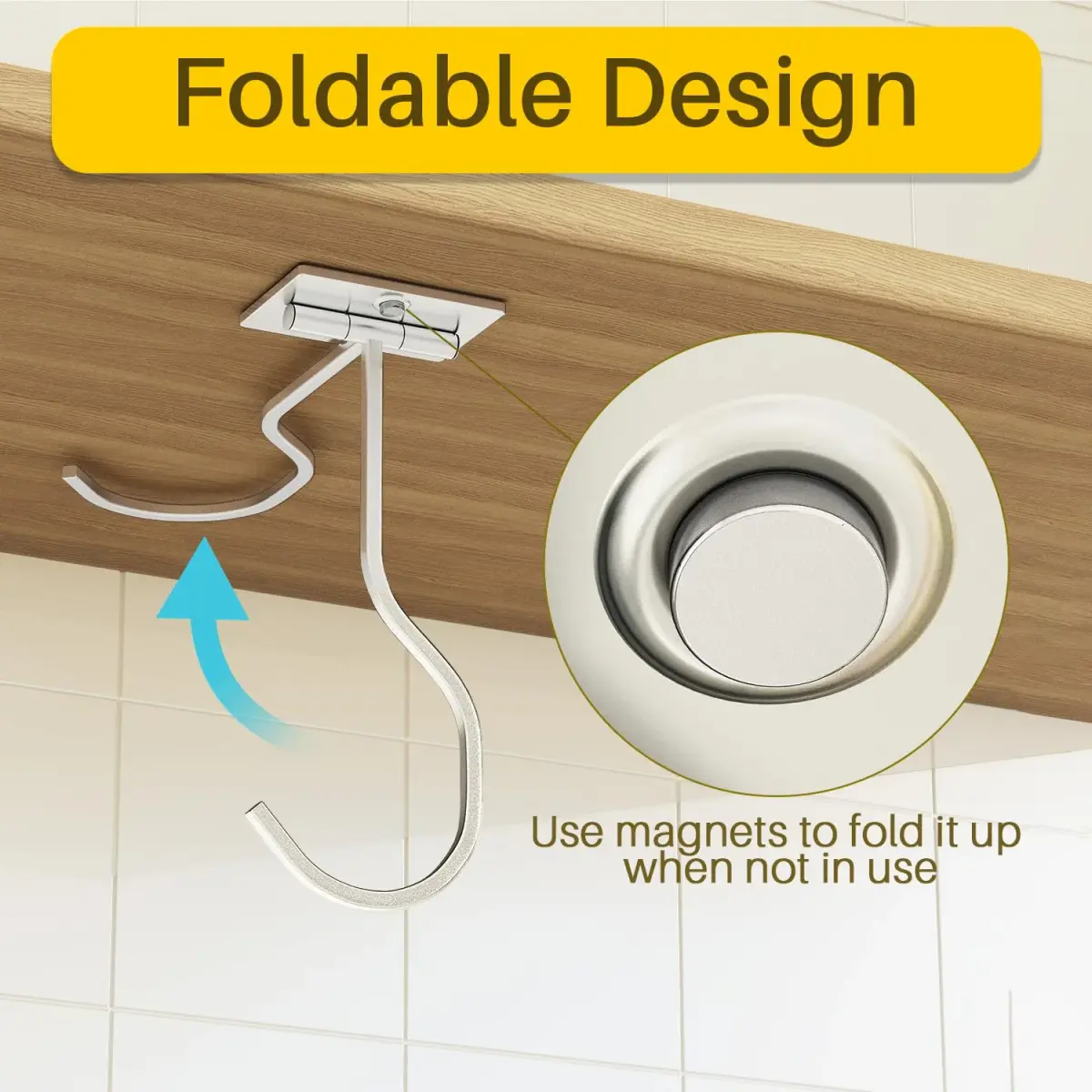 bussdis 2-Pack Self Adhesive Banana Hook, Metal Banana Hanger Hook, Under Cabinet Hook for Kitchen Items, Foldable Banana Hook, Silver - view 2