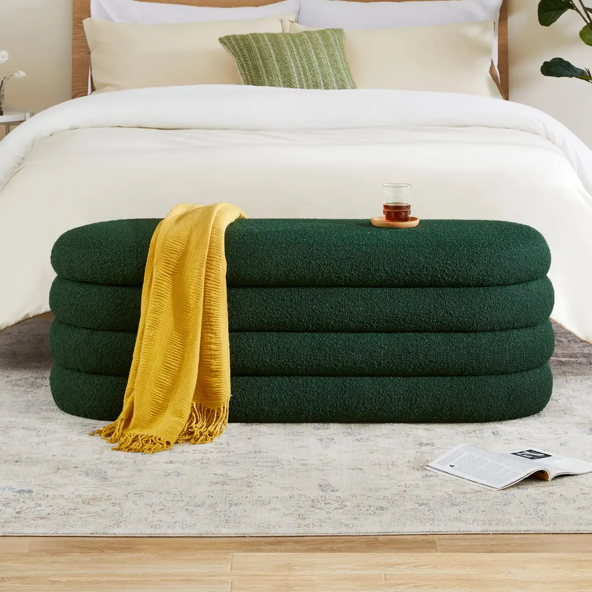 Busaurus Storage Ottoman Bench Upholstered Fabric Storage Bench for Bedroom End of Bed Large Oval Dark Green | Modern, Sturdy & Multi-Functional - main product image