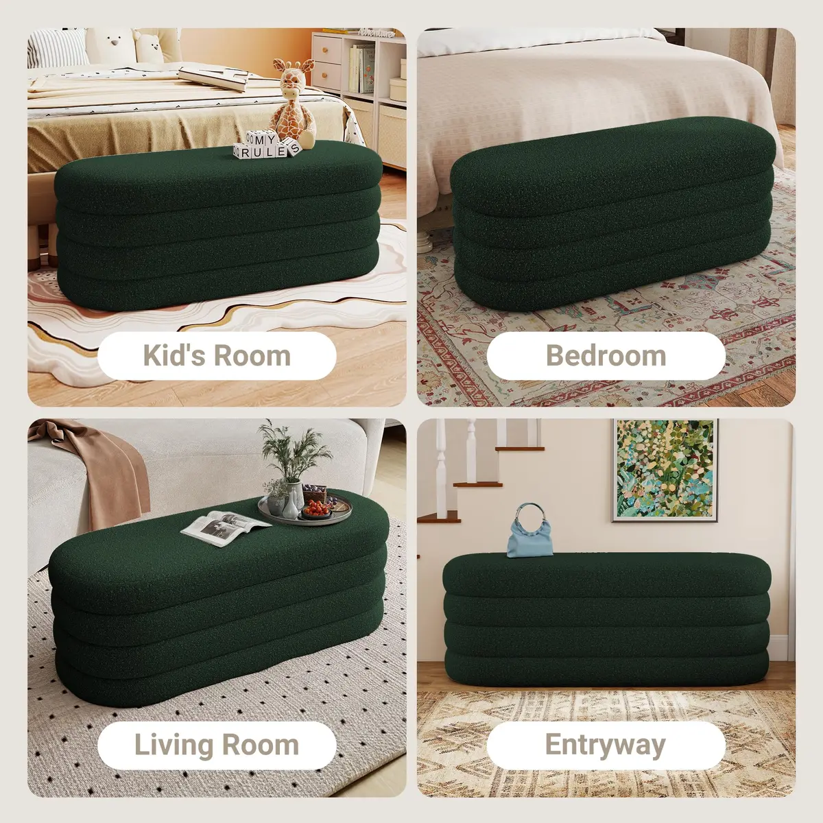 Busaurus Storage Ottoman Bench Upholstered Fabric Storage Bench for Bedroom End of Bed Large Oval Dark Green | Modern, Sturdy & Multi-Functional - view 5